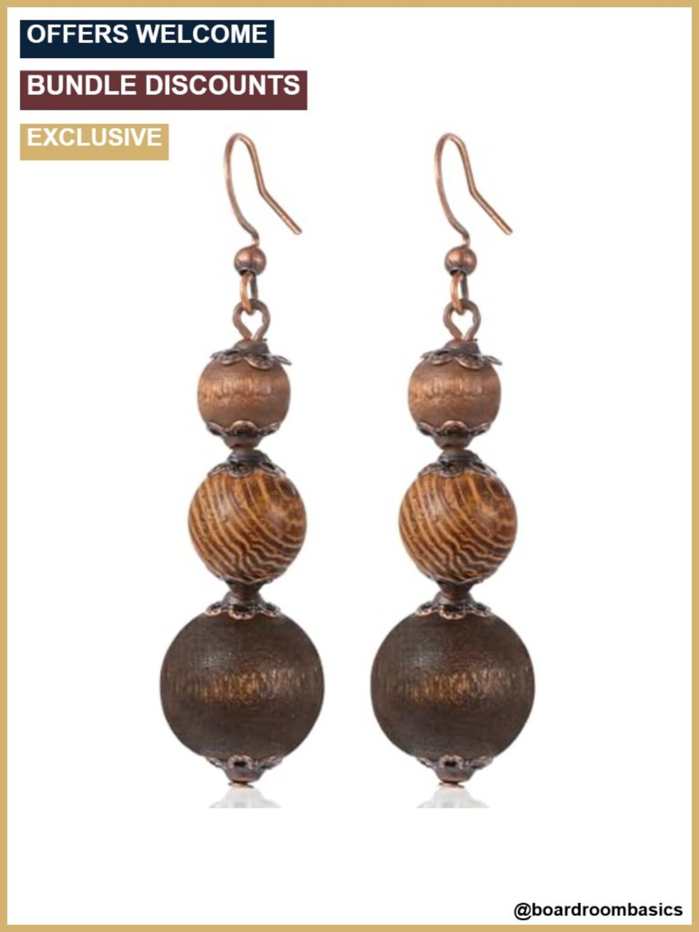 Wooden Beaded Dangle Earrings Bohemian Statement Lightweight
